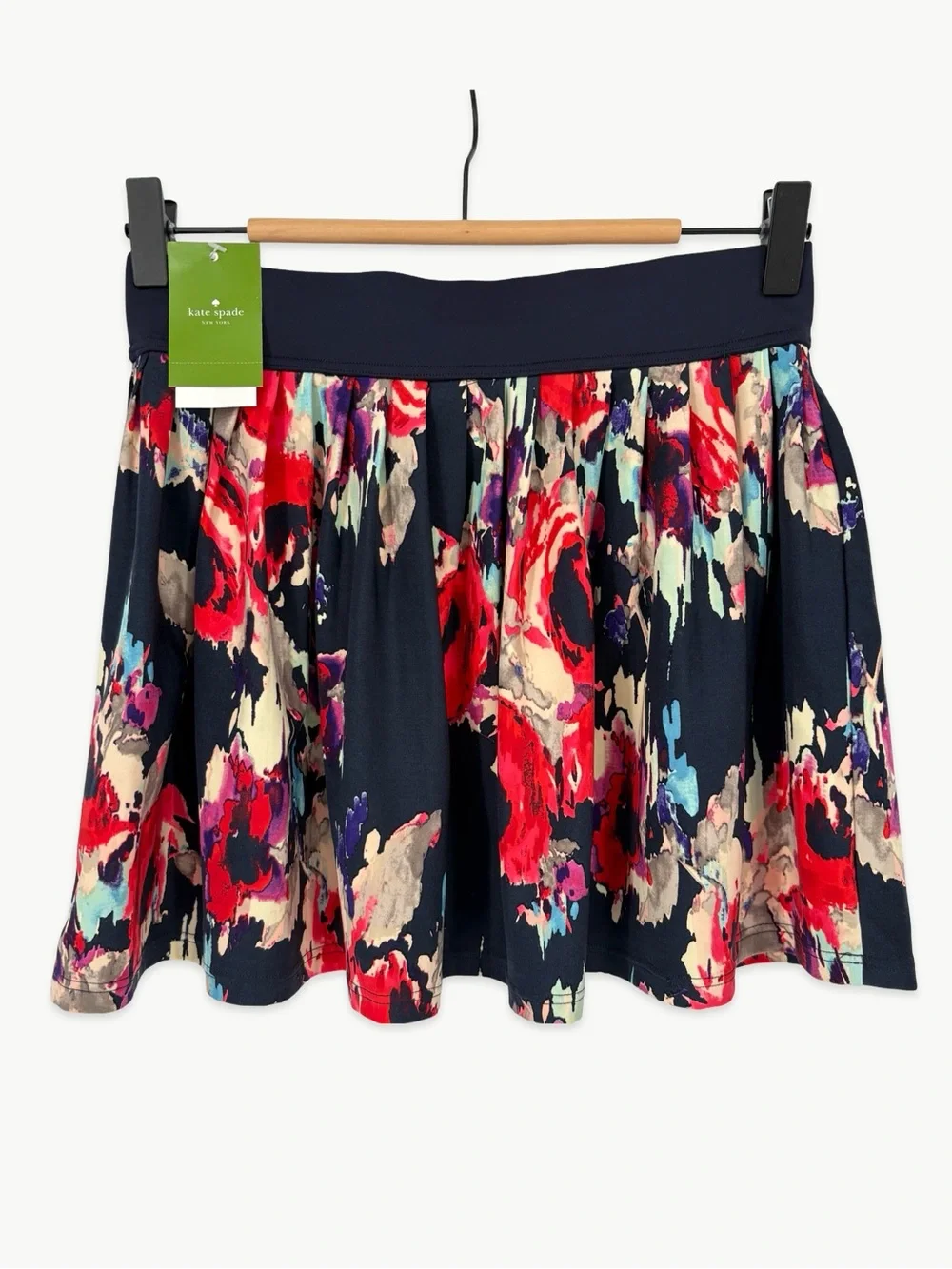 Kate Spade High Waist Pleated Swim Skirt Cover Up Navy Floral NWT Size Small